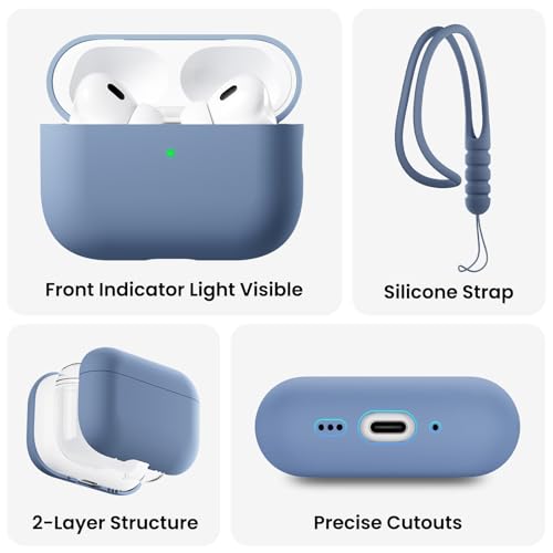 ORNARTO Compatible with AirPods Pro 3 Case (2025), Protective Liquid Silicone Case Cover for AirPods Pro 3rd Generation with Lanyard Soft Skin Front LED Visible Silicone Case-Blue by ORNARTO - Image 4