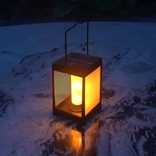 GWSOLAR ソーラーライト【炎のような灯り】屋外 防水 イルミネーション ソーラーランタン ガーデンライト LED 庭 玄関 クリアとスモークカバー違うタイプ 揺ら揺ら 炎 灯火 和風の雰囲気を演出 タップスイッチ付きで消灯・常灯・フレイム点灯切替「Smart Lighting」制御 翌朝まで点灯 停電時持ち歩く GWソーラー (型番：GW-DO118/F-C)