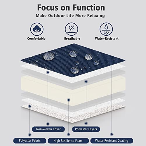 MFSTUDIO Patio Adjustable Recliner Chair, Outdoor Metal Reclining Lounge Chair with 100% Olefin Removable Cushion, Outdoor Adjustable Lounge Chairs for Porch, Lawn, (Navy Blue)