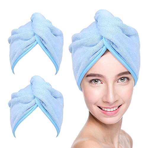 YoulerTex Microfiber Hair Towel Hair Wrap: 2 Pack 10X26 Hair Dryer Towels for Women Absorbent Turban Twist Drying Shower Cap Curly Hair Products for H