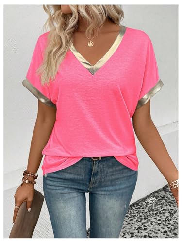 SHENHE Women's V Neck T Shirt Casual Short Sleeve Ringe Tee Summer Fashion Clothes Top4
