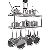 Vdomus Hanging Pot and Pan Rack - Kitchen Shelves Wall Mounted Shelf - 2-Tier Pot Rack - Heavy-Duty Storage and Organization Home Solution - Easy Installation - Rustproof and Scratch-Proof Racks