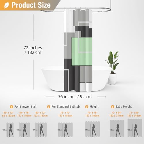 BTTN Narrow Geometric Shower Curtain - 36 x 72 Inch Small Stall Fabric Shower Curtain Set with 6 Plastic Hook, Modern Decorative Aesthetic Simple Abstract Shower Curtains for Bathroom - Mint Green by BTTN - Image 7