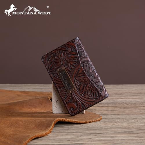 × Wrangler Card Case Wallet for Men Women Business Card Holder Leather Front Pocket Embossed Social Security Card Protector, Coffee3