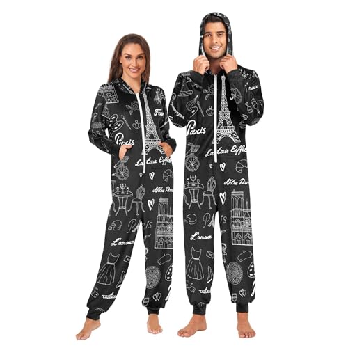 Fustylead Paris Eiffel Tower Women's Pajama Set - Short Sleeve Sleepwear With Pockets, Black, X-Large