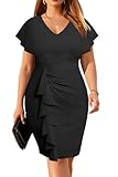 Pinup Fashion Plus Size Cocktail Party Dress Wedding Guest Black Formal Ruffle Vintage Midi Pencil Dress 18W