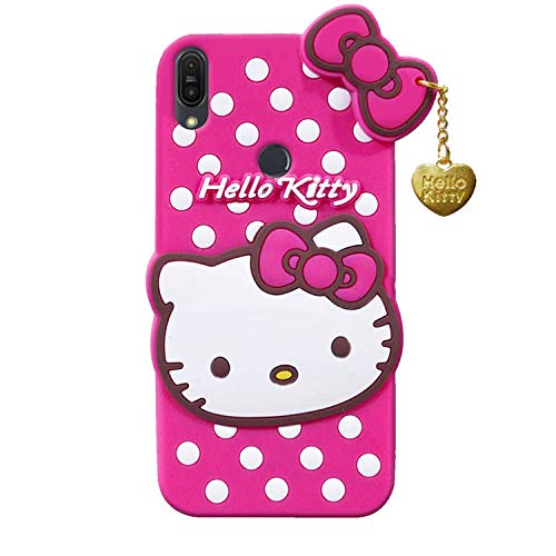 Image of Unirock Hello Kitty Back Case Cover for Asus Zenfone Max Pro M1| 3D Cute Hello Kitty Case |Soft Silicone Rubber Back Cover with Pendant Kitty Cover for Asus Zenfone Max Pro M1 (Pink)
