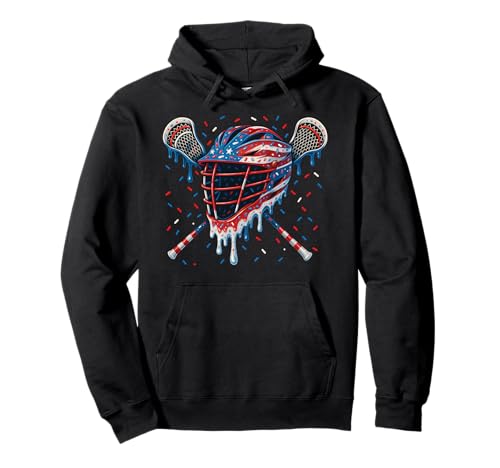 Patriotic American Flag Lacrosse Ice Cream Drip Lax Boys Pullover Hoodie