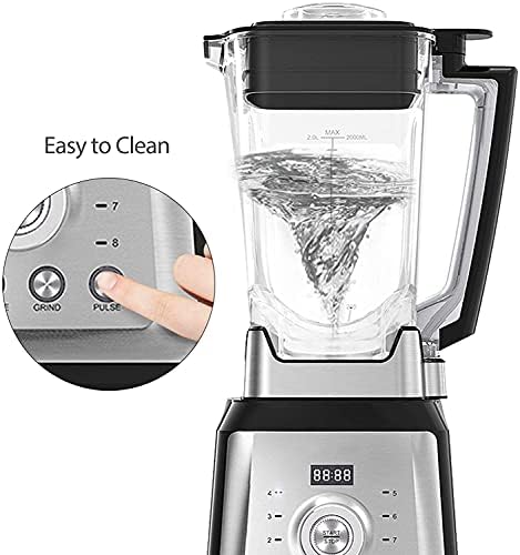 2000W Blender Smoothie Maker, Smoothie Blender and Countertop Blender that Crush Ice with 8 Adjustable Speeds, 4 Preset Programs and 2L BPA-Free Tritan Pitcher, Powerful 30,000 RPM High Speed, Silver