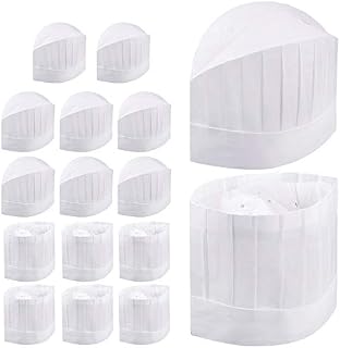 SelfTek 16 Pack Disposable Chef Hat Set 9 Inch Kitchen 2 Styles Adjustable Cooking Chef Cap for Home Kitchen, Restaurants, Food Occasions, Classes and Parties