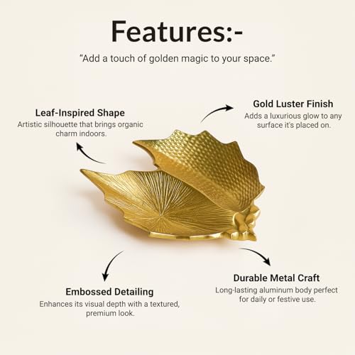 Image of MARKET 99 Golden Embossed Decorative Platter | Glossy Aluminium Tray for Table Decor, Housewarming, Diwali & Gifting | Elegant Designer Dish for Center Table, Dining, Living Room & Festive Use