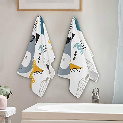 Zoeo Dinosaur Face Towel Set Of 2, White Cartoon Dino Hand Towel Dish Towels Cotton Bath Decor Set For Kids 30X15 Inch Gym Yoga Towels For White Elephant Gift #TOP4