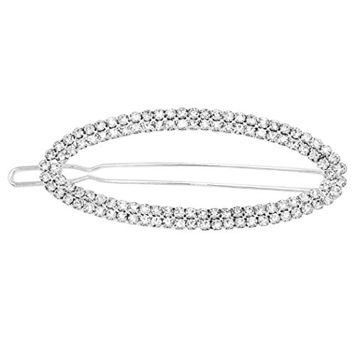 Rosemarie Collections Women's Stunning Oval Crystal Rhinestone Hair Barrette Clip (Silver Tone/Clear) #TOP21