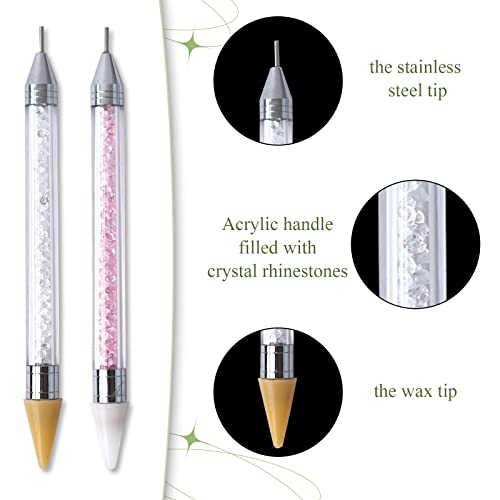 D Rhinestone Picker Dotting Pen 2 Pcs Dual-Ended Diy Nail Art Tool Gems Crystals Picker Pen Nail Dotting Tool Rhinestone Pickup Tool For Nail Gems Stones Crystals Diy Nail Art Crafts With Extra 2 Wax Head #TOP2