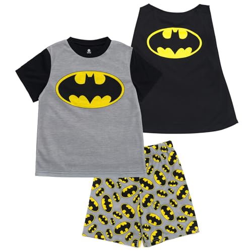 DC Comics Justice League Toddler Boys Costume Short Sleeve Graphic Tee and Elastic Waist Shorts Sleep Set with Detachable Cape Heather Grey Batman 5T