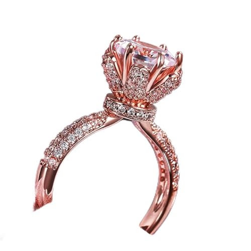 SixTwo 925 Sterling Silver Womens Rings Shiny Lotus Birthstone AAA Cubic Zirconia Rings 18k Rose Gold CZ Diamond Eternity Engagement Wedding Band Ring Promise Ring for Women ST.194 (Rose, 6)