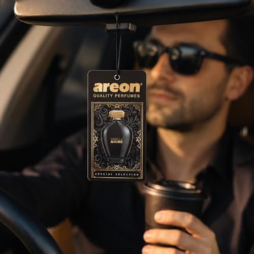 Image of AREON Luxury Vanille Noire SS06 Car Hanging Air Freshener - Premium Car Air Freshener, Long Lasting Hanging Fragrance, Elegant Vehicle Interior Scent for Odor Elimination - (Pack of 3)