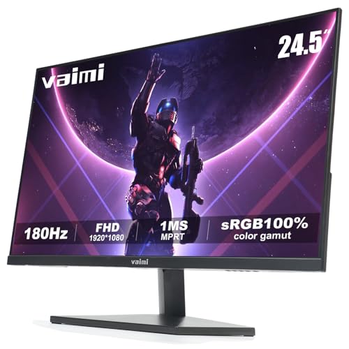 Image of 24.5 Inch 180Hz Gaming Monitor, FHD 1080P, Computer Screen, FreeSync, 1 x HDMI 2.1, 1 x Display Port 1.4, 1 x USB, IPS, Tilt Adjustable, PC Xbox PS5 Compatible, VESA 75, HDMI Cable Included