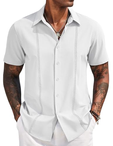 COOFANDY Mens Cuban Guayabera Short Sleeve Shirt Casual Summer Beach Tops Button Down Untucked Shirts