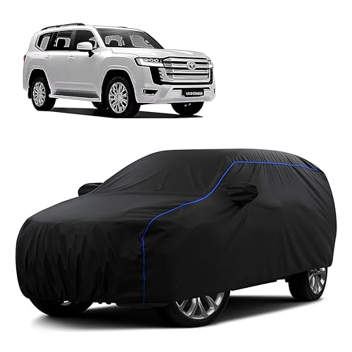 Image of Sulfar 100% Water Resistant Car Body Cover Compatible with Mirror for Toyota Cruiser (Triple Stitched, Full Bottom Elastic, Black Tafetta with Blue Piping)