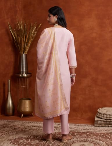 Image of Amazon Brand - Myx Women's V Neck Embroidered Kurta Set With Dupatta | Salwar Suit Set (Available In Plus Sizes)