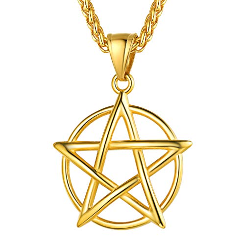 FaithHeart Leviathan Satanic Brimstone Cross Necklace, Gold Plated Stainless Steel Satan Church Jewelry, Alchemical Symbol for Brimstone Pendant Satan Goat Necklaces for Men with Gift Box 01