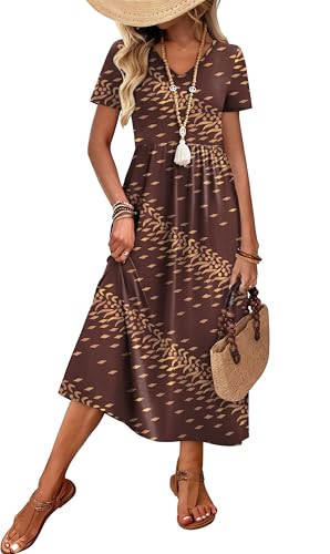 Image of OFEEFAN Summer Dresses for Women Flowy Casual A-Line Midi Dress Beach Vacation Sundresses with Pockets S-2XL