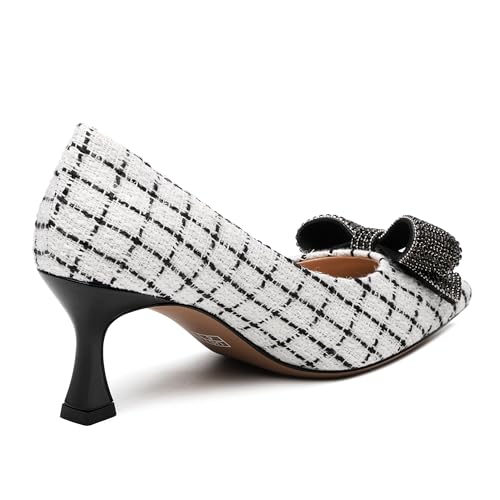 Image of Heels for Women Closed Patent Pointed Toe Bow Pumps Slip on Kitten Low Heels Wedding Party Dress Office Shoes 2.5Inch