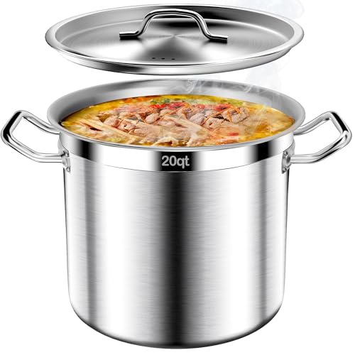 Image of Stock Pot-20QT Stainless Steel Stockpot with Lid, Heavy Duty Tri-Ply Bottom Commercial Grade Large Stock Pot & Stockpots for Boiling Cooking Soup Stew Canning Cooking Pots,Big Stockpot, Deep Cookware