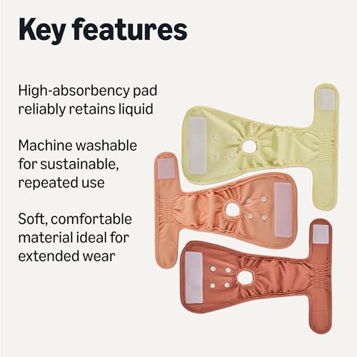 Image of Amazon Basics Reusable Washable Dog Diapers, Highly Absorbent, Female, Extra Small, 3-Pack, for Senior Pets, Incontinence, Fertility Cycles