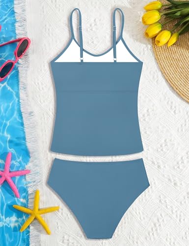 Image of Girls Swimsuit 2 Piece Bathing Suit Criss Cross Ruched Girl Tankini Sets Printed Girls' Swimwear for 9-18 Years