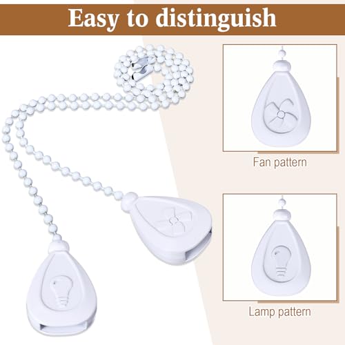 Image of 4 Pieces Ceiling Fan Pull Chain Extender Ornament 12 Inch Ceiling Pull Chain Extension Classic Drop Shaped Pendant Beaded Ball Cord for Fan light lamp decorative with Connector(White)