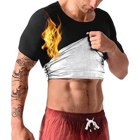 Saunaanzüge Sauna Shirt Kurzarm Oberteile T-Shirts Tops Abnehmen Rundhalsausschnitt Hot Thermo Sommer Sweat Schweiß Schwitzen Herren Männer Men Cover