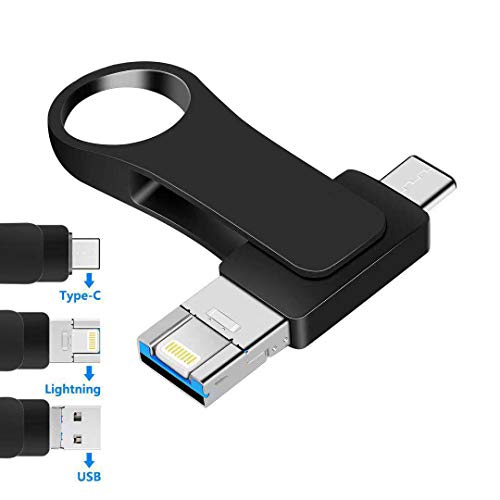 USB Drive for iPhone, 256GB 3 in 1(Type C+Lightning+USB) Flash Drive USB Stick