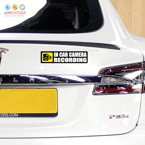 Image of (Pack of 4) in-Car Camera Recording Sticker - Dash Cam on Board Video Security Label, Baby, Passenger, and Driver Safety, Deter Car Break-Ins Window Bumper Weatherproof Decal (Black)