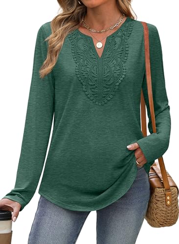 Image of XIEERDUO Boho Tops for Women Blouses Dressy Casual V Neck Long Sleeve Shirts Fall Outfits Trendy Vacation Clothes