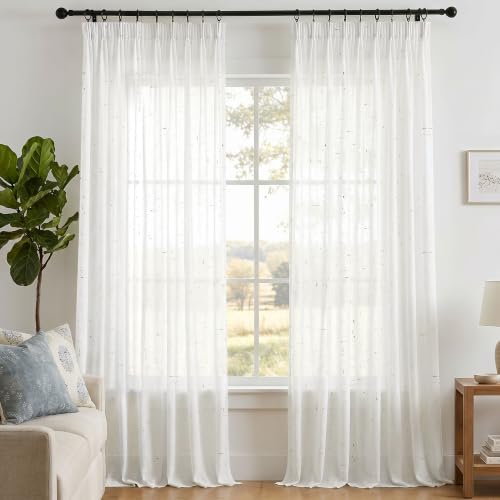 Deconovo Transparente Gardinen Leinen Kräuselband Vorhang Offwhite Leinenoptik – Ansicht 1