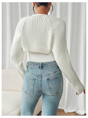 WDIRARA Women's Shrug Open Front Sweater Long Sleeve Cropped Bolero Cardigan2