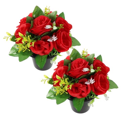 Alipis Ramo de Flores Artificiales con Jarrón para Cementerio Decoración Conmemorativa de Lápidas con Diseño Realista para