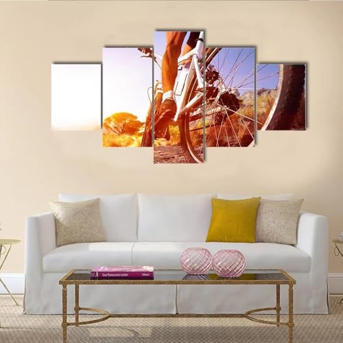 Cadre decoration murale en 5 parties motif sport et cyclisme nature