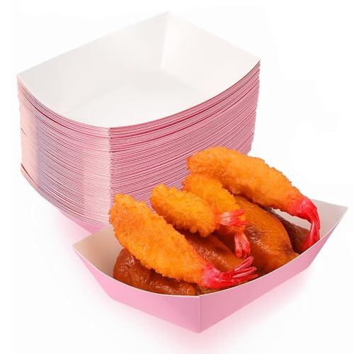 Yaure Joy 50 Pcs 2lb Paper Food Trays Boat Disposable Nacho Trays Paper Boat for Nachos, Hotdogs, Tacos, Fries (pink)