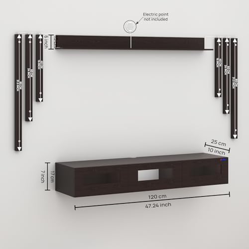 Image of Anikaa RayzaNote Engineered Wood Wall Mount TV Unit Acrylic Blue LED Storage Box, Side Wooden Accent Spot Light I Deal for Up to 50 Inch TV Wenge - DIY Installation
