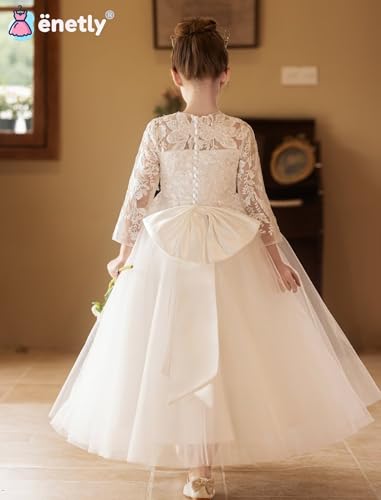 Long Sleeve Flower Girl Dresses for Wedding Tulle Floral Applique First Communion Dress for Girls3