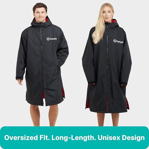 Freespirit Unisex Aquarobe Pro Waterproof Jacket With Hood, Fleece Lining & 2 Zipped Pockets For Adults, Oversized Changing & Dry Robe For Men & Women (Uk, Alpha, S, M, Regular, Regular, Black) - 2