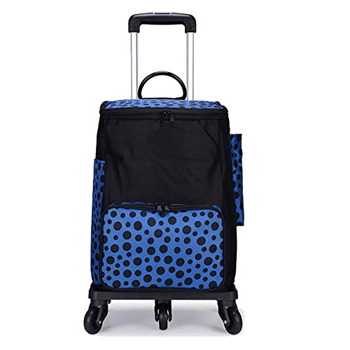 moxin Carro de la Compra con múltiples Bolsillos, Plegado de Aluminio, Carro de Remolque, Cremallera de Doble Cabezal, Almacenamiento Conveniente para Compras, Viajes,Blue
