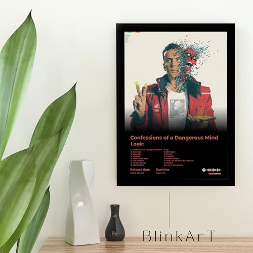 Image of BLINKART logic - Confessions of a Dangerous Mind Wall Photo Frames | Wall Art for Bedroom, Living Room, Studio or Office | Album Cover Print with Spotify Song Link QR Code | Gift for Fans - 8x12 In