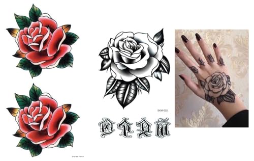 2 Folhas Old School Tattoos rosa tatuagem dedo tatuagem falso SKM002 201