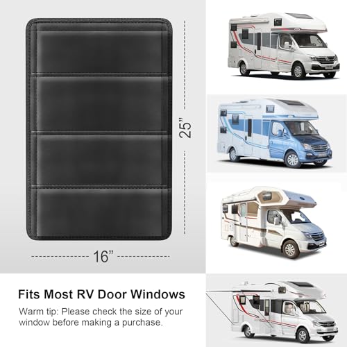 Image of RV Door Window Shade Cover - Magnetic RV Blackout Window Cover with UV Protection and Privacy Features (25 * 16 in) Foldable Magnet Design, Waterproof Fabric (Black, 2 Pack (25 inchL x 16 inchW))