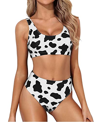 Image of Sporty Bikini Set Two Piece High Waisted Swimsuit Athletic Bathing Suit | Sporty,High Waisted Bottom,U-back,Removable Cups,Athletic,Quick Dry