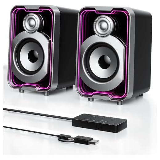 SOULION 2.0 Computer Speakers, 10W USB-Powered Bluetooth Wired PC Speaker with Easy-Control Pod for Desktop, Tiny Desk Soundbar with 5 Mirror-Like LED Light Modes for Monitor Laptop Gaming Music Black